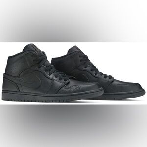 Jordan Black Leather High-Top Sneakers Air Jordan 1 Mid 'Triple Black' 2020